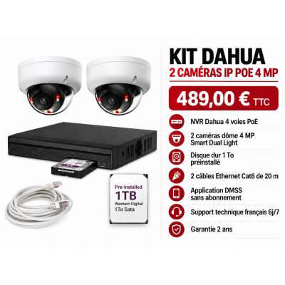 Kit Dahua 4 caméras IP PoE 4 MP + NVR | Acromedia