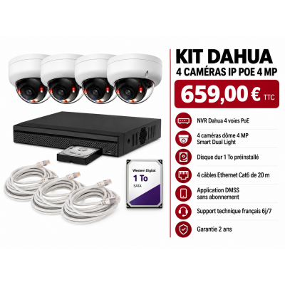 Kit Dahua 4 caméras IP PoE 4 MP + NVR | Acromedia