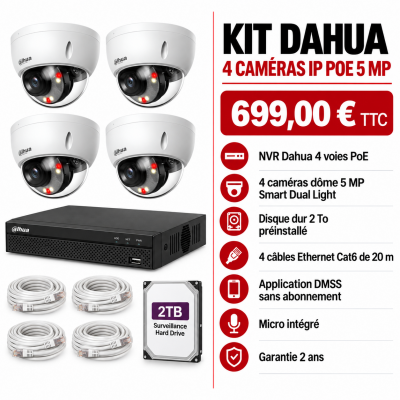 Kit Dahua 4 caméras IP PoE 5 MP HDBW2549EP