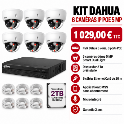 Kit Dahua 6 caméras IP PoE 5 MP HDBW2549EP