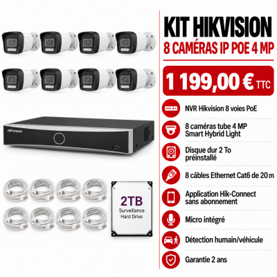 Kit Hikvision 8 caméras tube 4MP PoE | Acromedia
