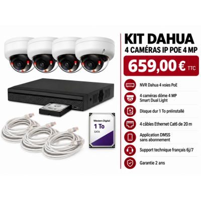 Kit Dahua 4 caméras IP PoE 4 MP + NVR | Acromedia