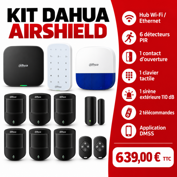 Kit alarme Dahua AirShield Wi-Fi avec 6 détecteurs, clavier et sirène