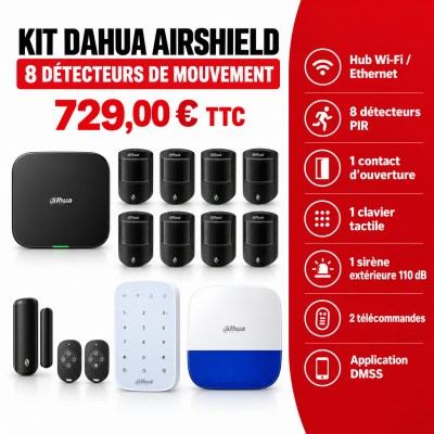 Kit alarme Dahua AirShield 8 détecteurs + sirène | Acromedia